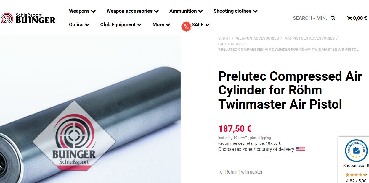 Prelutec Compressed Air Cylinder for Röhm Twinmaster Air Pistol.JPG